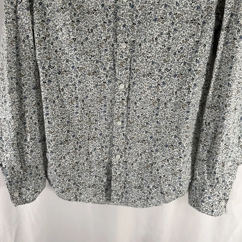 J. Crew Flex Washed Dress Shirt Men's Medium White Floral Slim Button Up Long Sl
